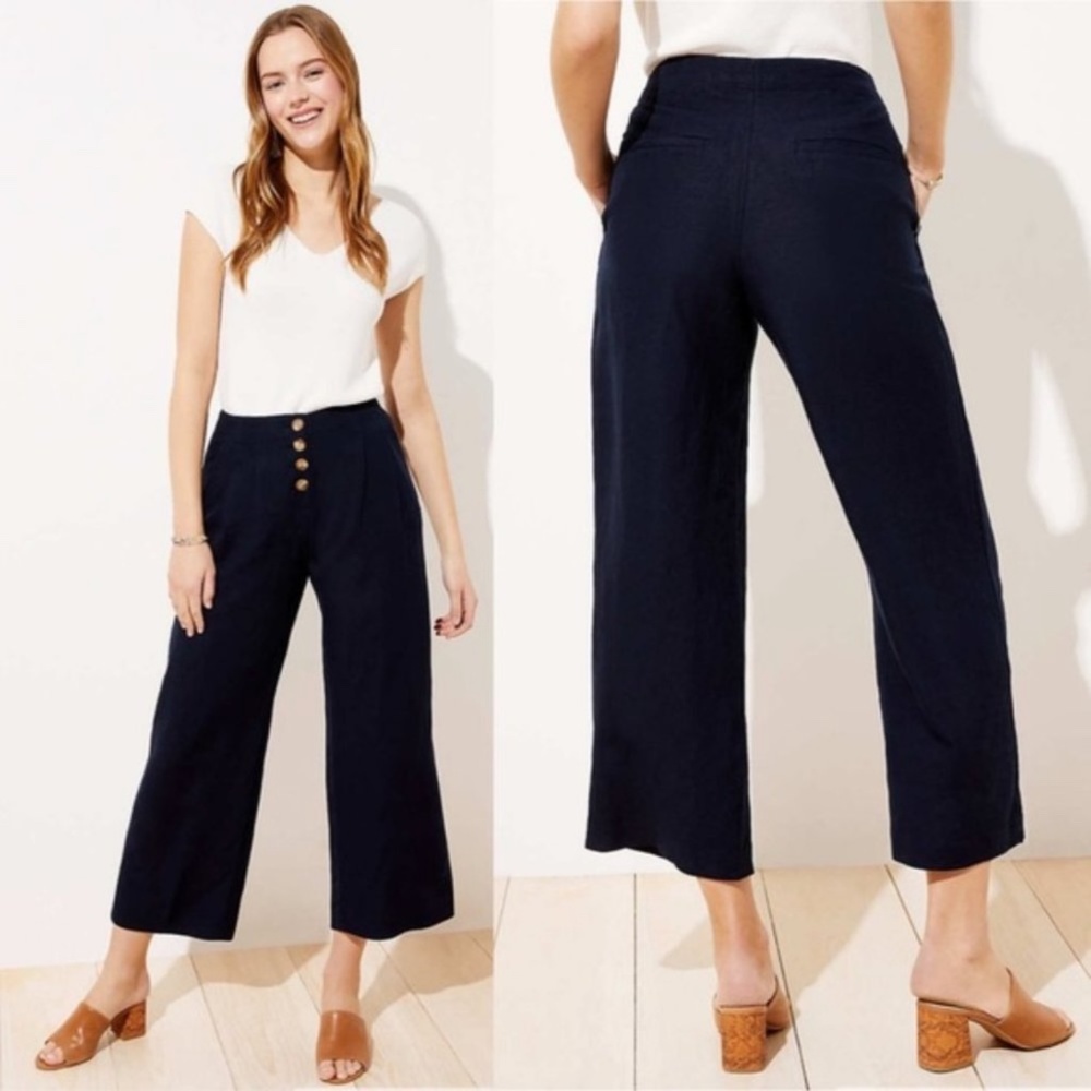 Loft Button Front Lightweight Fluid Pants In Navy… - image 1
